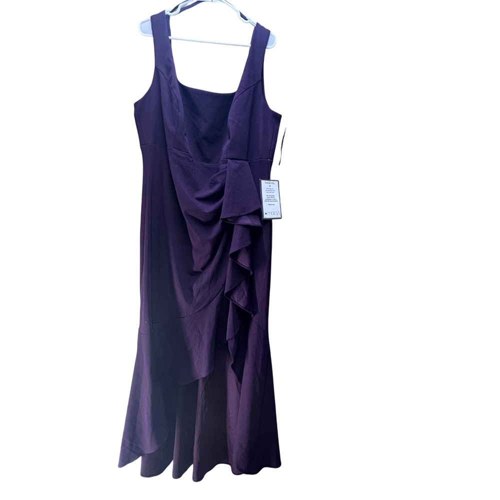 Betsy & Adam Womens 18W Mulberry Purple Ruffle High-Low Gown A27343W
